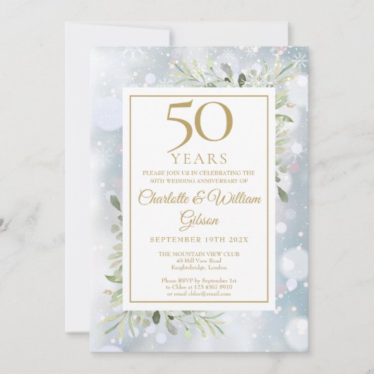 Invitation Flocons de neige Feuillage de verdure pour le 50e (Devant)