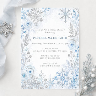 Invitation Flocons de Neige Floral Hiver Fête de Mariage Bleu