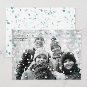 Invitation Flocons de neige froids sarcelle et blanc Photo de