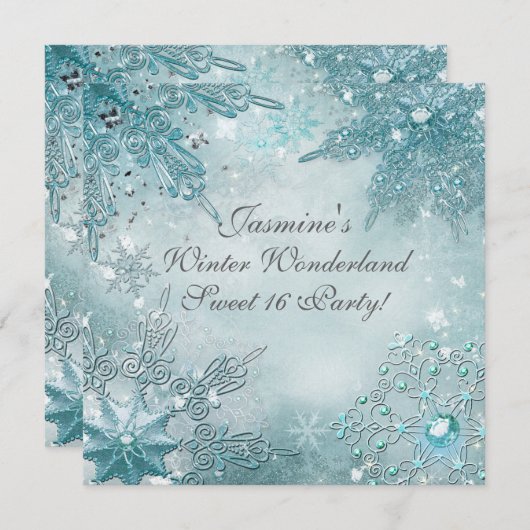 Invitation Flocons de neige magiques de conte de l (Devant / Derrière)