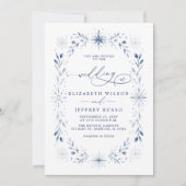 Invitation Flocons de neige Monogramme Bleu Mariage Code QR H (Devant)
