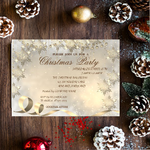 Invitation Flocons de neige or élégants, fête de Noël d'entre