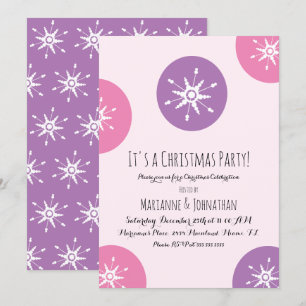 Invitation Flocons de neige rose et violet pour fête de Noël