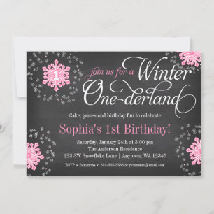 Invitation Flocons de neige rose Tableau d'école Hiver Oneder