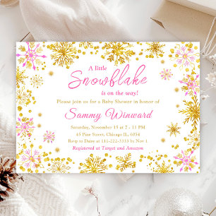Invitation Flocons de neige roses et dorés Baby Shower d'hive