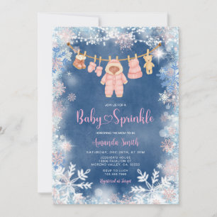 Invitation Flocons de neige roses Fille d'hiver bleu Bébé Spr
