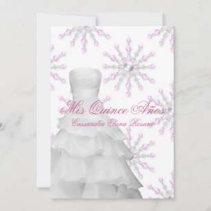 Invitation Flocons de neige roses Quinceanera rose blanc