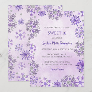 Invitation Flocons de neige scintillants argent violet Hiver 