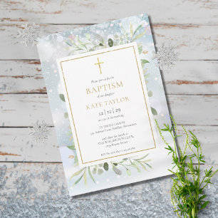 Invitation Flocons de neige verdure baptême christening
