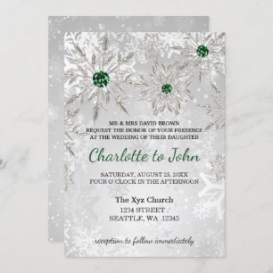Invitation flocons de neige vert émeraude argent mariage d'hi