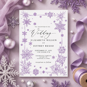 Invitation Flocons de neige Violet Elégant Mariage d'hiver