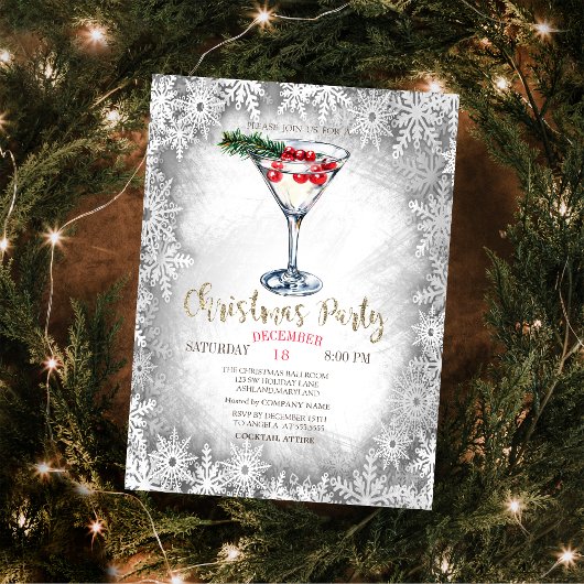 Invitation Flocons de Noël Martini Gris Noël