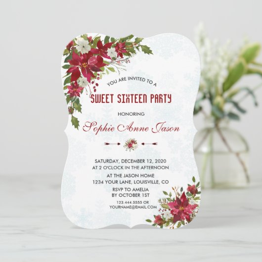 Invitation Flocons de Noël Poinsettia Sweet Sixteen (Debout devant)