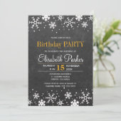 Invitation Flocons de tableau noir fête d'anniversaire rustiq (Debout devant)