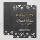 Invitation Flocons de tableau noir fête d'anniversaire rustiq (Devant / Derrière)