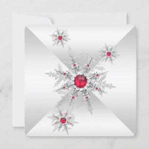Invitation Flocons Rouges Fête d'anniversaire en hiver mervei
