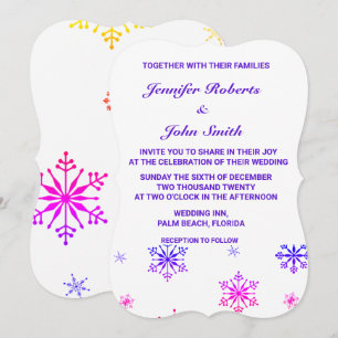 Invitation Flocs de neige Motif coloré unique Mariage blanc