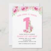 Invitation Flopsy Rabbit 1er Anniversaire Rose Floral (Devant)
