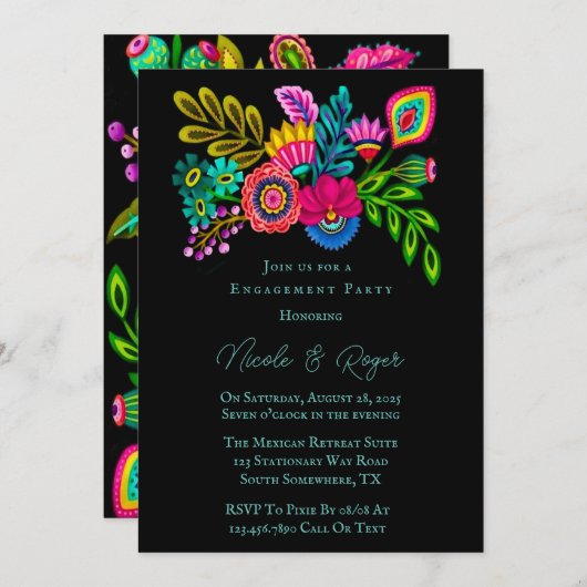 Invitation Flora Coloré Mexicain (Devant / Derrière)