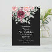 Invitation Flora élégant Rose Bourgogne 75e anniversaire (Debout devant)