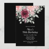 Invitation Flora élégant Rose Bourgogne 75e anniversaire (Devant / Derrière)
