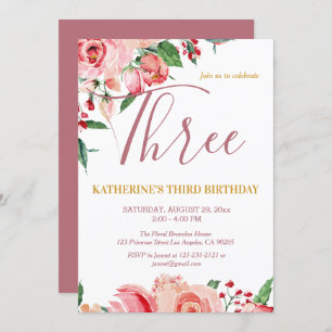 Invitation Flora florale rougissent anniversaire rose