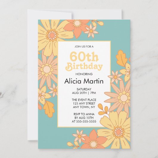 Invitation Flora Orange Retro Super 60e anniversaire (Devant)