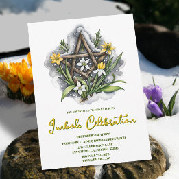 Invitation Flora Pentacle Neige & Fleurs Jaunes Fête Imbolc