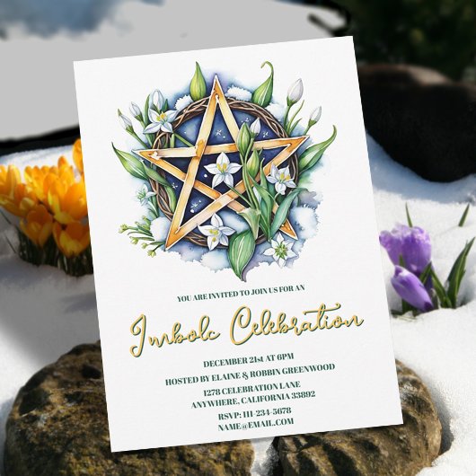 Invitation Flora Pentacle Neige & Fleurs Wiccan Imbolc Party