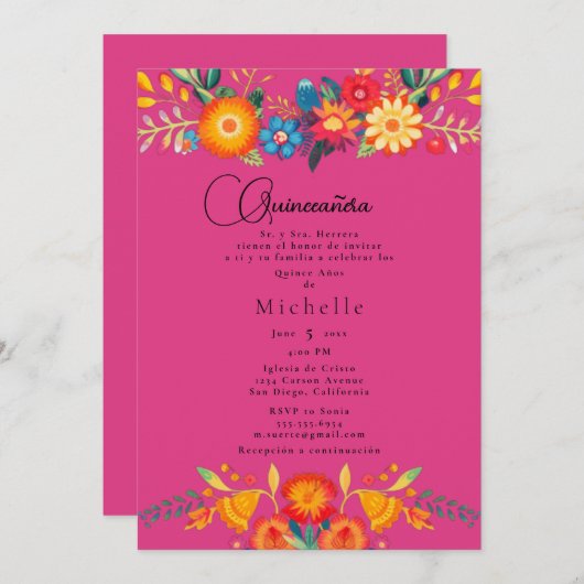 Invitation Flora - Quincinera 15e anniversaire (Devant / Derrière)