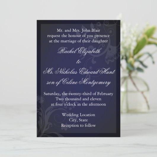 Invitation Floraison bleu marine (Debout devant)