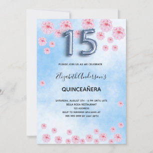 Invitation Floraison de Quinceanera bleu rose