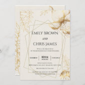 Invitation Floraison dorée | Cérémonie Mariage moderne (Devant / Derrière)