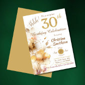 Invitation Floraison dorée élégante surprise 30e anniversaire