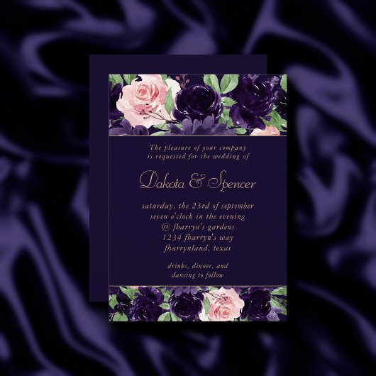Invitation Floraison | Garland rose et violet foncé