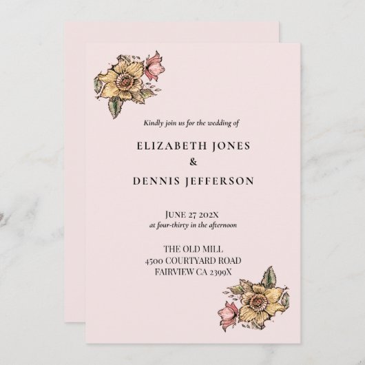 Invitation FLORAISON - rose (Devant / Derrière)