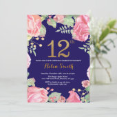 Invitation Floral 12e anniversaire Parties scintillant d'or b (Debout devant)