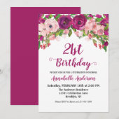 Invitation Floral 21e anniversaire violet rose rose moderne a (Devant / Derrière)