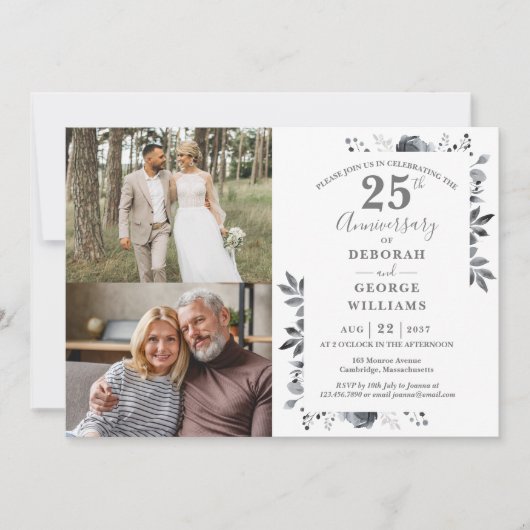 Invitation Floral 25e anniversaire du Mariage Alors et mainte (Devant)