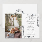 Invitation Floral 25e anniversaire du Mariage Alors et mainte (Devant / Derrière)