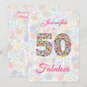 Invitation Floral 50 et fabuleux 50e anniversaire (Devant / Derrière)