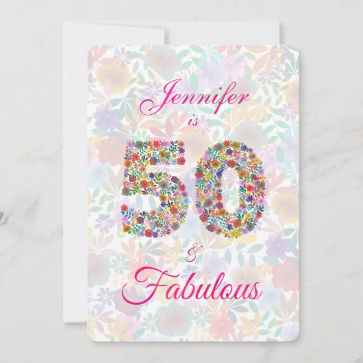 Invitation Floral 50 et fabuleux 50e anniversaire (Devant)