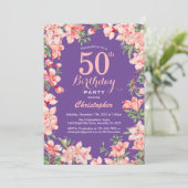 Invitation Floral 50e anniversaire Fleurs roses violet violet (Debout devant)