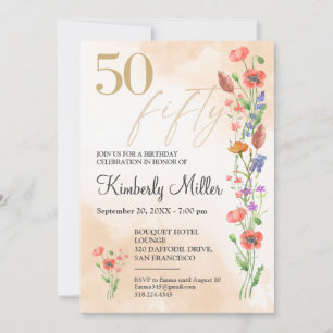 Invitation Floral 50th Birthday - Elégant design aquarelle