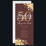 Invitation Floral 50th Birthday Program Gold & Burgundy Menu<br><div class="desc">Design élégant "Programme de fête d'anniversaire" avec arrangement floral en or avec texte personnalisé.</div>