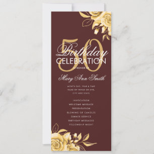 Invitation Floral 50th Birthday Program Gold & Burgundy Menu