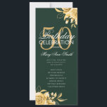Invitation Floral 50th Birthday Program Gold & Emerald Menu<br><div class="desc">Design élégant "Programme de fête d'anniversaire" avec arrangement floral en or avec texte personnalisé.</div>