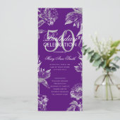 Invitation Floral 50th Birthday Program Silver Purple Menu (Debout devant)