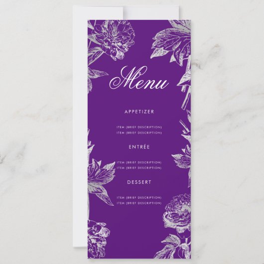 Invitation Floral 50th Birthday Program Silver Purple Menu (Dos)