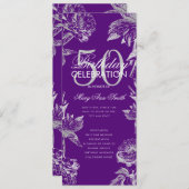 Invitation Floral 50th Birthday Program Silver Purple Menu (Devant / Derrière)
